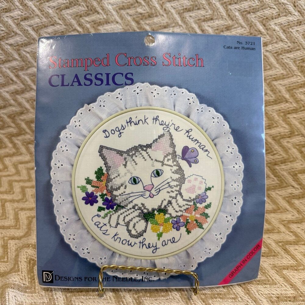Vintage Designs For The Needle Stamped Cross Stitch Kit Cats Are Human